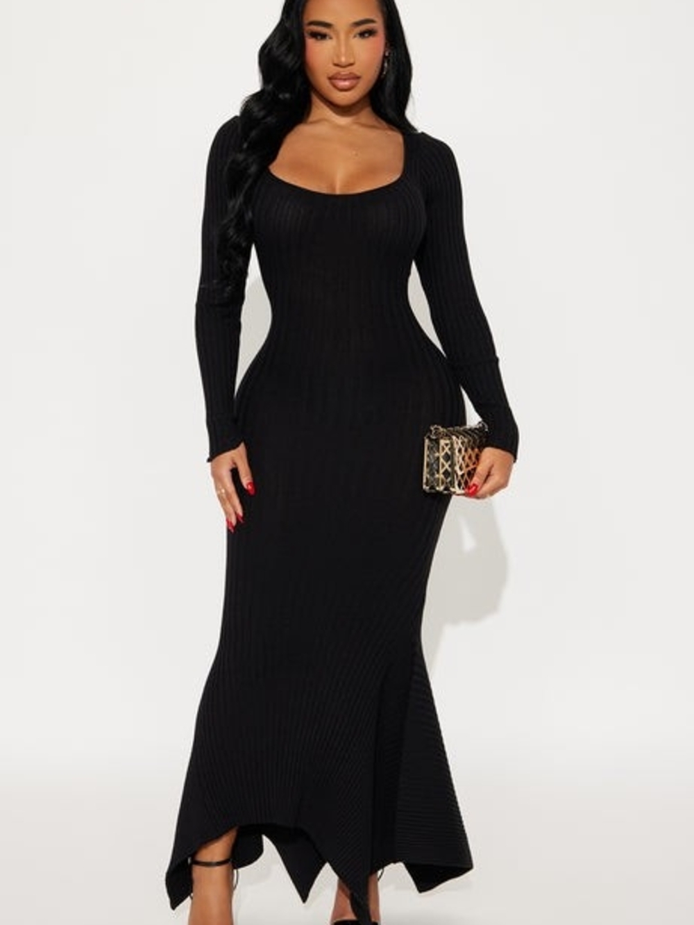 Black Long Sleeve Scoop Neck Maxi Dress